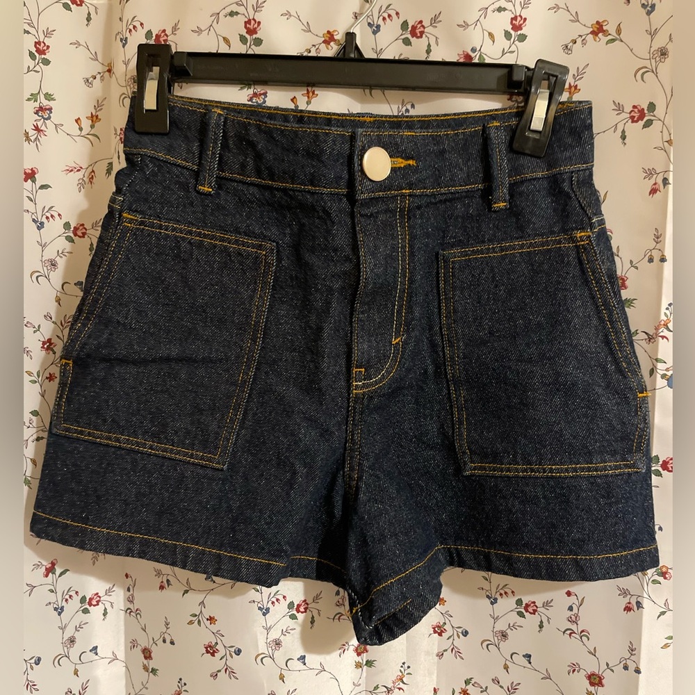 Zara Dark Blue Denim Patch Pocket Shorts